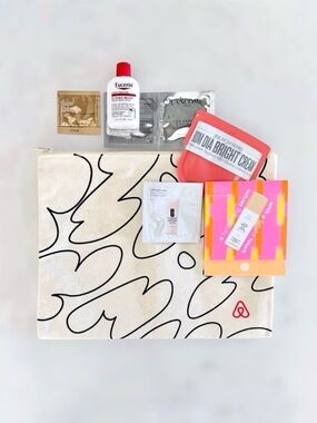 Airbnb Natural Canvas Make-Up & Cosmetic Toiletry Go Bag BUNDLE, Travel Samples
